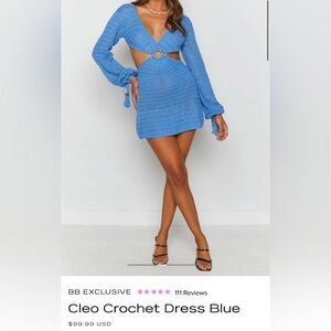 Beginning Boutique Blue Crochet Long Sleeve Dress